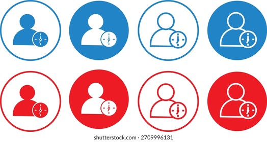 Signo de icono de tiempo de usuario, Administración de programación personal, Ilustración vectorial de icono de tiempo de usuario, 
