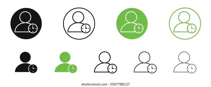 User time icons in black and green colors collection