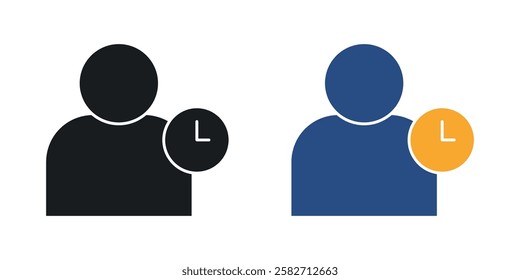 User time icons set vectors black and colored style