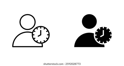 User time icons. stroke line and black solid icons