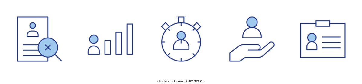 user, time management, hand, id card. User Icon vector illustration. Line Duotone style. Editable stroke.