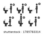 User toilet instructions. Set of pissing men. Toilet . Man gender icon. Restroom wc door symbol. Dash line pee. Public Information Signs in flat style. eps 10