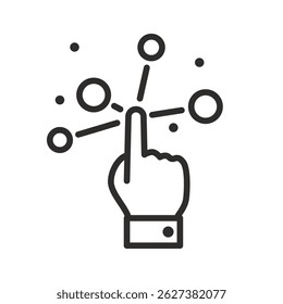 user touch here thin line icon, screen interaction, click finger for choice variety, vector illustration