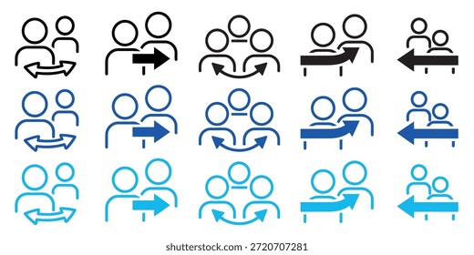 Iconos de transferencia, intercambio e interacción de usuarios con varias flechas y tamaños de grupo