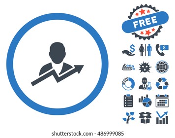 User Trend icon with free bonus images. Vector illustration style is flat iconic bicolor symbols, smooth blue colors, white background.