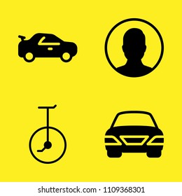 user, unicycle, car and car vector icon set. Sample icons set for web and graphic design