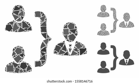 User union composition of irregular pieces in variable sizes and color tones, based on user union icon. Vector unequal pieces are combined into composition.