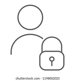 User unlocked thin line icon, privacy and safety, profile sign, vector graphics, a linear pattern on a white background, eps 10.
