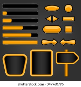 User unterface game design. Buttons, boards, signs, bar download.