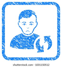 User Update rubber seal stamp watermark. Icon vector symbol with grunge design and unclean texture inside rounded square frame. Scratched blue stamp imitation on a white background.