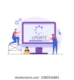Benutzer-Update-Betriebssystem mit Fortschrittsbalken. Software-Upgrade und Installationsprogramm. Konzept der Systemaktualisierung, Integration, Softwareinstallation. Vektorgrafik für die Benutzeroberfläche, mobile App