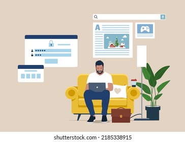 User use secure login and password protection on website or social media account. Secure login and sign up concept illustration. Vector in a flat style. 