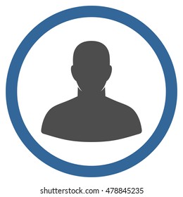 User vector bicolor rounded icon. Image style is a flat icon symbol inside a circle, cobalt and gray colors, white background.
