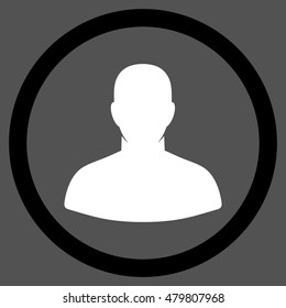 User vector bicolor rounded icon. Image style is a flat icon symbol inside a circle, black and white colors, gray background.