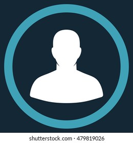 User vector bicolor rounded icon. Image style is a flat icon symbol inside a circle, blue and white colors, dark blue background.