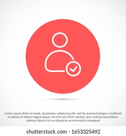 Marca de comprobación de línea de corazón del icono vector de usuario. Icono de perfil de usuario. línea de corazón Icono de persona símbolo de la web marca de verificación. línea de corazón Icono de personas en marca de verificación de fondo.