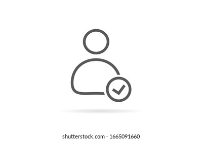 Marca de comprobación de línea de corazón del icono vector de usuario. Icono de perfil de usuario. línea de corazón Icono de persona símbolo de la web marca de verificación. línea de corazón Icono de personas en marca de verificación de fondo.