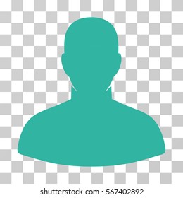 User vector icon. Illustration style is flat iconic cyan symbol on a transparent background.