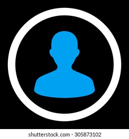 User vector icon. This rounded flat symbol is drawn with blue and white colors on a black background.