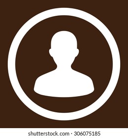 User vector icon. This rounded flat symbol is drawn with white color on a brown background.