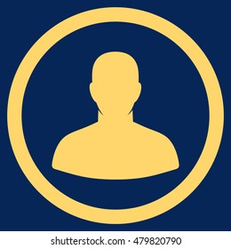 User vector rounded icon. Image style is a flat icon symbol inside a circle, yellow color, blue background.