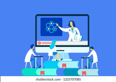 User video calling a doctor using and healthcare app on his computer web site and professional medical team connected: online medical consultation concept. mowan doctor medical research course