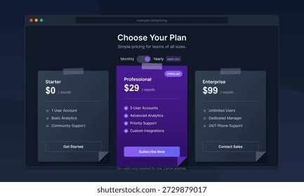 Der Benutzer zeigt auf einer Website Preispakete für Teamkonten an. Es stehen drei Optionen zur Verfügung, wobei die monatlichen und jährlichen Preise für verschiedene Funktionen hervorgehoben werden.