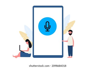User with voice assistant or voice controlled smart speaker.