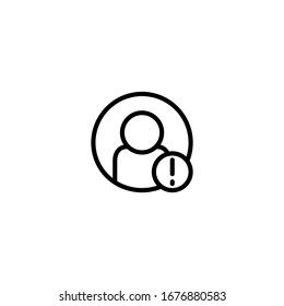 User warning icon vector in linear, outline icon isolated on white background
