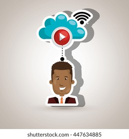 user watching videos in the cloud isolated icon design, vector illustration  graphic 