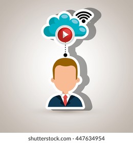 user watching videos in the cloud isolated icon design, vector illustration  graphic 
