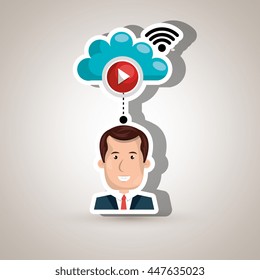 user watching videos in the cloud isolated icon design, vector illustration  graphic 