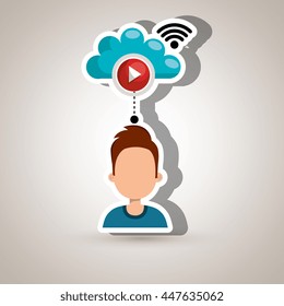 user watching videos in the cloud isolated icon design, vector illustration  graphic 