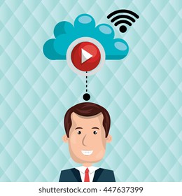 user watching videos in the cloud isolated icon design, vector illustration  graphic 