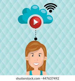 user watching videos in the cloud isolated icon design, vector illustration  graphic 
