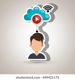 user watching videos in the cloud isolated icon design, vector illustration  graphic 