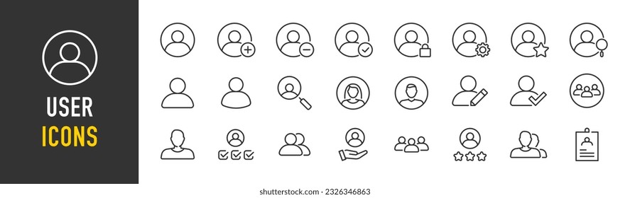 User web icons in line style. Profile, man, logo, interface, avatars, collection. Vector illustration.