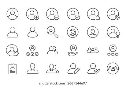 Iconos web de usuario en estilo de línea. Perfil, hombre, logotipo, interfaz, avatares, colección. Ilustración vectorial.