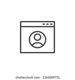 User Web Profile outline icon. linear style sign for mobile concept and web design. Browser window with user interface simple line vector icon. Symbol, logo illustration. Pixel perfect vector graphics