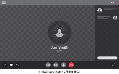 User web video call window chat interface. Concept of social remote media, remote communication, video content.
