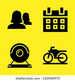 user, webcam, motorbike and calendar vector icon set. Sample icons set for web and graphic design