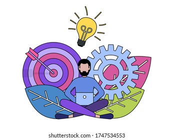С usuario de computadoras, trabajar en casa, lluvia de ideas, generar ideas Ilustración vectorial