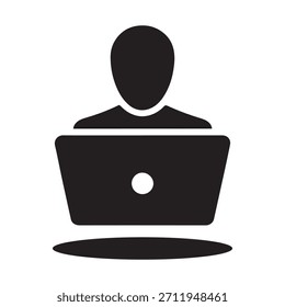 Usuario que trabaja en el icono del ordenador portátil, la actividad en línea y el concepto de trabajo remoto. aislado en el fondo blanco