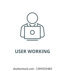User working on laptop vector line icon, linear concept, outline sign, symbol