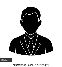 User-character silhouette icon for young male avatars. Business man. Vector illustration.