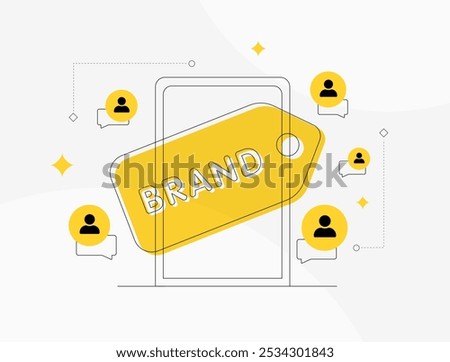 User-Generated Content for Brand Engagement. Increase brand loyalty with user-generated content campaigns. Users creating content with branded hashtags, images, videos vector illustration