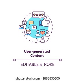 User-generated content concept icon. Influencer marketing agency service idea thin line illustration. User-created content. UGC variations. Vector isolated outline RGB color drawing. Editable stroke