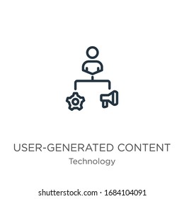 User-generated content icon. Thin linear user-generated content outline icon isolated on white background from technology collection. Line vector sign, symbol for web and mobile