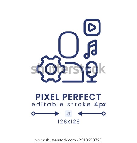 User-generated content linear desktop icon. UGC marketing strategy. Live streaming. Pixel perfect 128x128, outline 4px. GUI, UX design. Isolated user interface element for website. Editable stroke