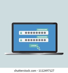 username and password on laptop screen,internet security concept